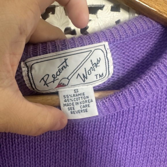 Vintage Recent‎ Works Purple Floral Pastel Short Sleeve Grannycore Sweater - Picture 8 of 8
